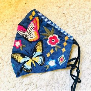 Johnny Was blue embroidered face mask.